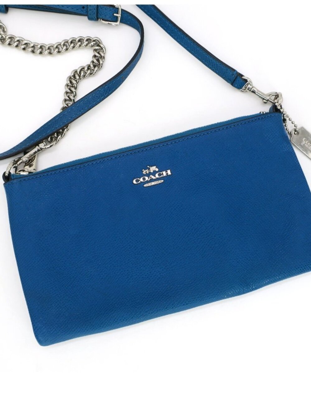 COACH 52385 Kylie Pebble Blue Leather Chain Crossbody Shoulder Bag Clutch
